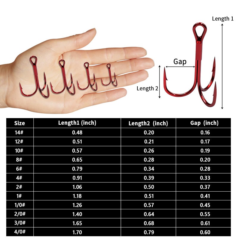 FishTrip Fishing Treble Hooks Red 25pcs/Pack,Triple Hooks High Carbon Steel Brabed Sharp,Replacement Fishing Hooks on Hard Lures for Freshwater Saltwater Size 2 - Image 5